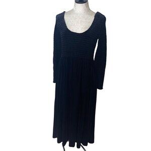 Moda International Vintage Womens Dress Size Medium Black Velvet Smocked Maxi